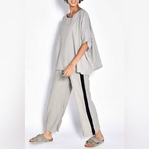 UZI NYC 100% Coarse Cotton Track Pant In Oatmeal With Black Stripe Sz Large EUC